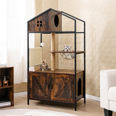 Cat Tree with Litter Box Enclosure Industrial Cat Tower Multi-level Cat Condo - view 2