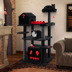 Gothic Cat Tree 49 Inch Tall Cat Tower 6-Tier Cat Activity Center with Coffin - view 2