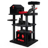 Gothic Cat Tree 49 Inch Tall Cat Tower 6-Tier Cat Activity Center with Coffin