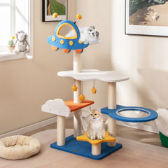 49 Inches Tall Cat Tree with UFO Top Perch Space Capsule and Sisal Scratching - view 2