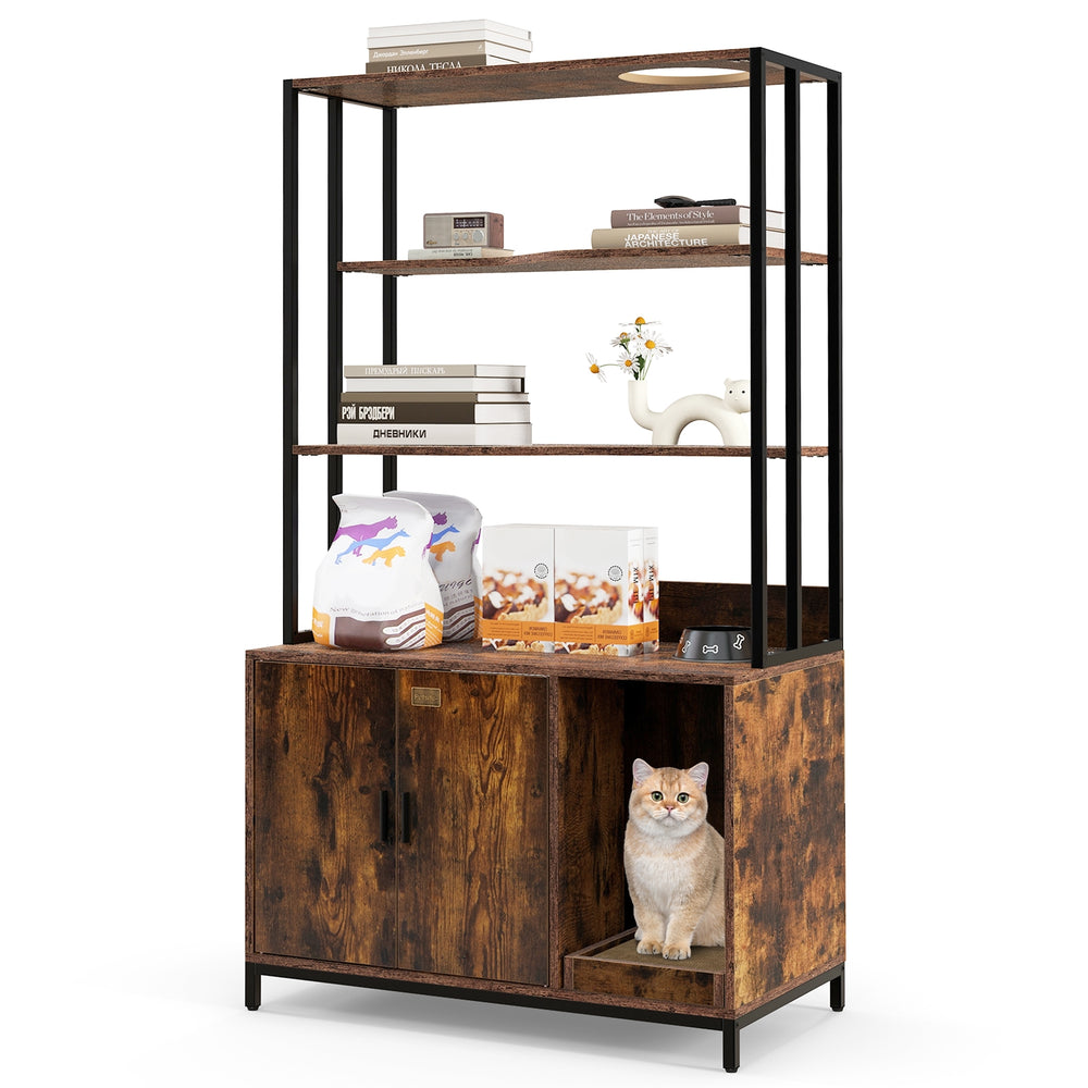Cat Litter Box Enclosure with Storage and 3-tier Shelves Cat House