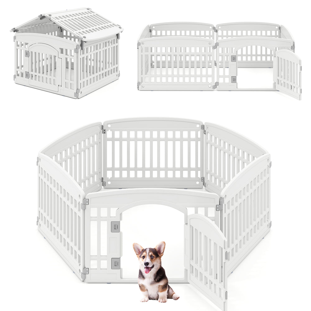6-Panel Plastic Dog Playpen 24 Inch Indoor Outdoor Pet Fence with Locking Door