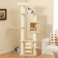 71 Inch Tall Cat Tree Wooden Cat Tower with Cozy Perch Condo Space Capsule - view 2