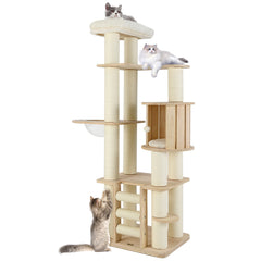 71 Inch Tall Cat Tree Wooden Cat Tower with Cozy Perch Condo Space Capsule