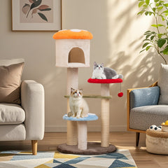 Cute Mushroom Cat Tree with Sisal Scratching Posts Top Condo and Padded - view 2