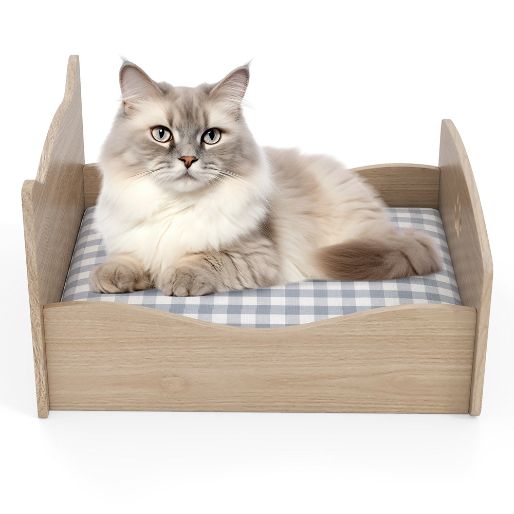 Elevated Pet Bed Frame with Rails and Cute Headboards Cat House