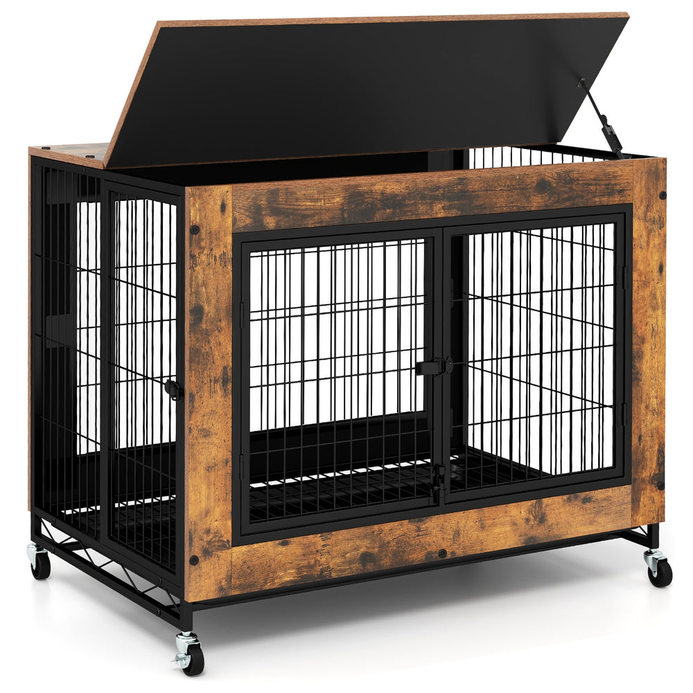 Industrial Dog Kennel with Flip-up Top 3 Lockable Doors and Removable Tray