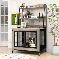 Industrial Dog Kennel Dog Crate Furniture with Storage Shelves - view 2