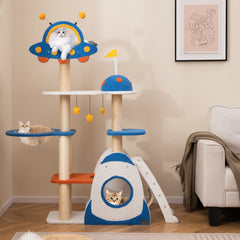 Space Theme Cat Tree Multi-level Cat Tower with Sisal Covered Scratching Posts - view 2