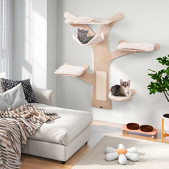 Wall-Mounted Cat Tower with Hammock Platforms and Sisal Scratching Mat Cat Tree - view 3