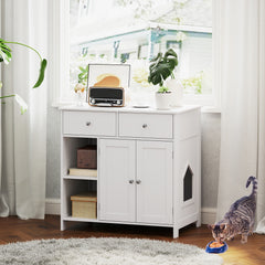 Hidden Cat Washroom Side Cabinet Wooden Pet House with 2 Drawers - view 2
