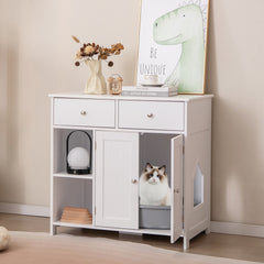 Hidden Cat Washroom Side Cabinet Wooden Pet House with 2 Drawers - view 3