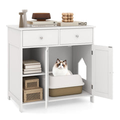 Hidden Cat Washroom Side Cabinet Wooden Pet House with 2 Drawers - view 4