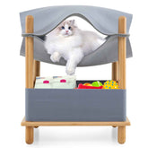 2-Tier Wooden Cat House with Semi-enclosed Condo and Removable Clothes Cat Tree