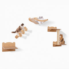Cat Wall Furniture Set of 4 with Hammock 2-step Cat Tree and Perch