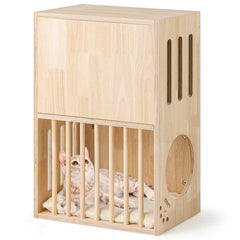 2-tier Wooden Cat Condo Indoor Symmetrical Cat House with Removable Cushions - view 4