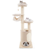 74 Inches Tall Wooden Cat Tower Tree with 2-Story Cat Condo and Washable