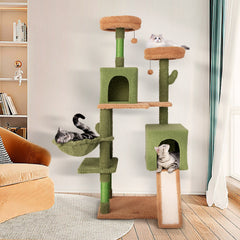 Multi-level Cactus Cat Tree with Scratching Posts Ladder Double Condos and Toys - view 3