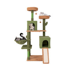 Multi-level Cactus Cat Tree with Scratching Posts Ladder Double Condos and Toys