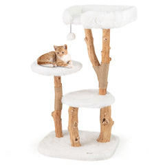 44 Inch Solid Wood Cat Tree with Perch and Natural Jute Scratching Posts