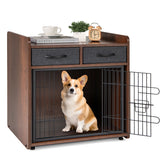 Dog Crate Furniture Indoor Dog Cage with 2 Fabric Drawers End Table Dog Kennel