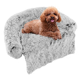 White Plush Calming Dog Couch Bed with Anti-Slip Bottom