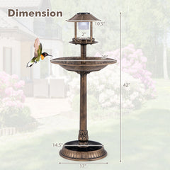 Pedestal Bird Bath with Solar Light with Bird Feeder and Flower Planter-Bronze - view 4