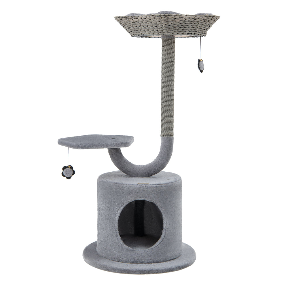 42 Inch Cat Tree with Curved Metal Supporting Frame and Sisal Scratching Board