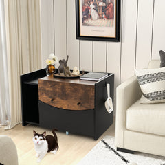Cat Litter Box Enclosure with Pull-out Drawer Cat House - view 2