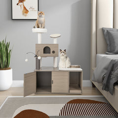 2-in-1 Modern Cat Tower with Litter Box Enclosure for Indoor Cars Cat Tree - view 3