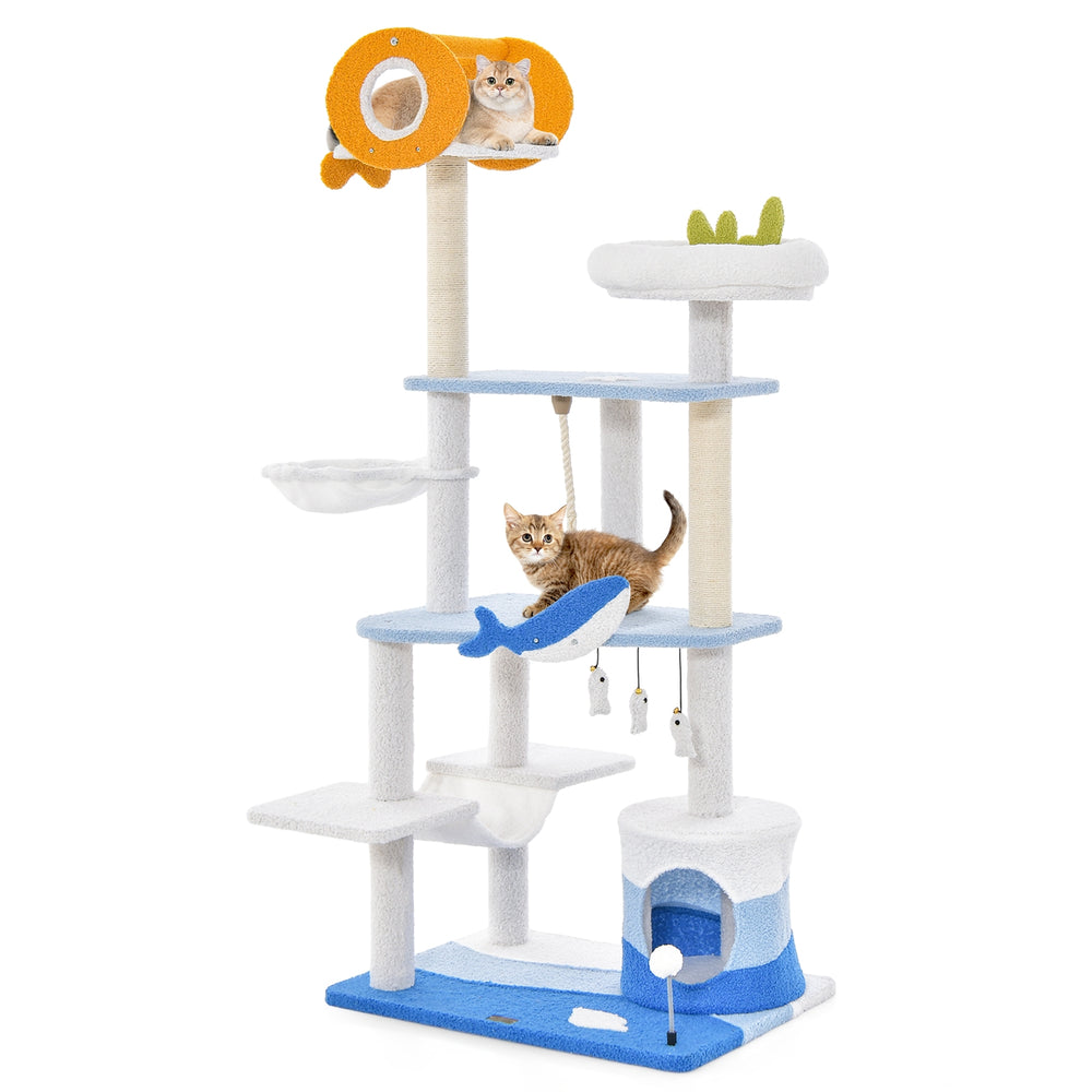 Multi-level Ocean-themed Cat Tree Tower with Sisal Covered Scratching Posts