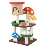 Patended 4-In-1 Mushroom Cat Tree with Condo Spring Ball and Sisal Posts