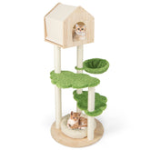 55 Inch Tall Cat Climbing Stand with Sisal Scratching Posts and Soft Cat Bed