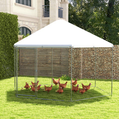 13FT Large Metal Hexagonal Chicken Coop with Wire Mesh and Lockable Door - view 2
