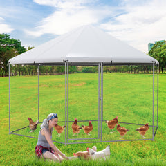 13FT Large Metal Hexagonal Chicken Coop with Wire Mesh and Lockable Door - view 3