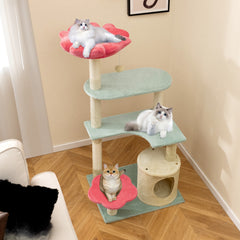 49 Inch Tall Multi-Level Aesthetic Floral Kitten Tower with Flower-Shaped Plush - view 2
