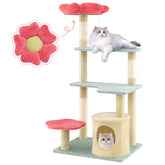 49 Inch Tall Multi-Level Aesthetic Floral Kitten Tower with Flower-Shaped Plush