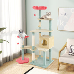 61 Inch Multi-Level Aesthetic Floral Kitten Tower with Flower-Shaped Padded - view 3