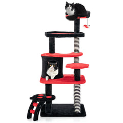 Gothic Cat Tree with Cat Bed Cat Condo and Sisal Scratching Post-Black & Red - view 4