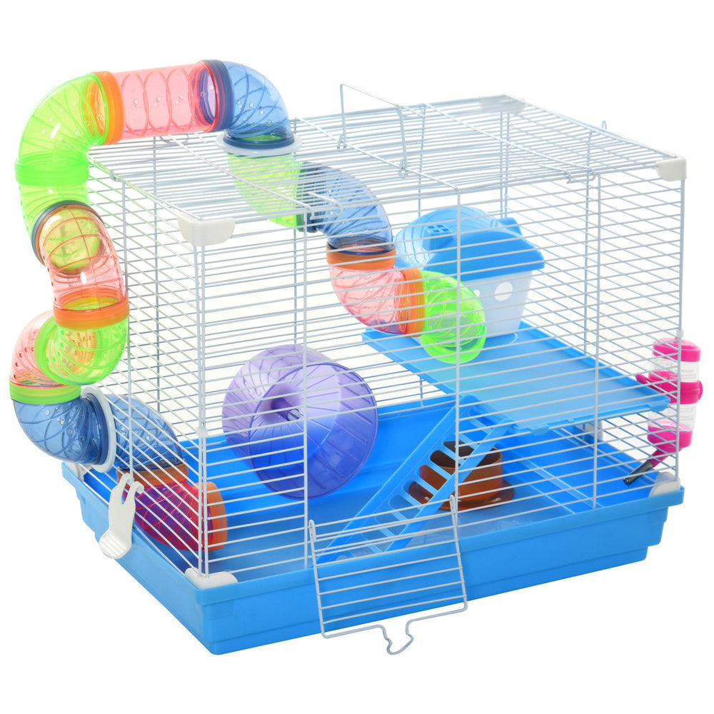 18"L Hamster Cage, Small Animal House, 2-Level Rat Gerbil Haven with Tunnel