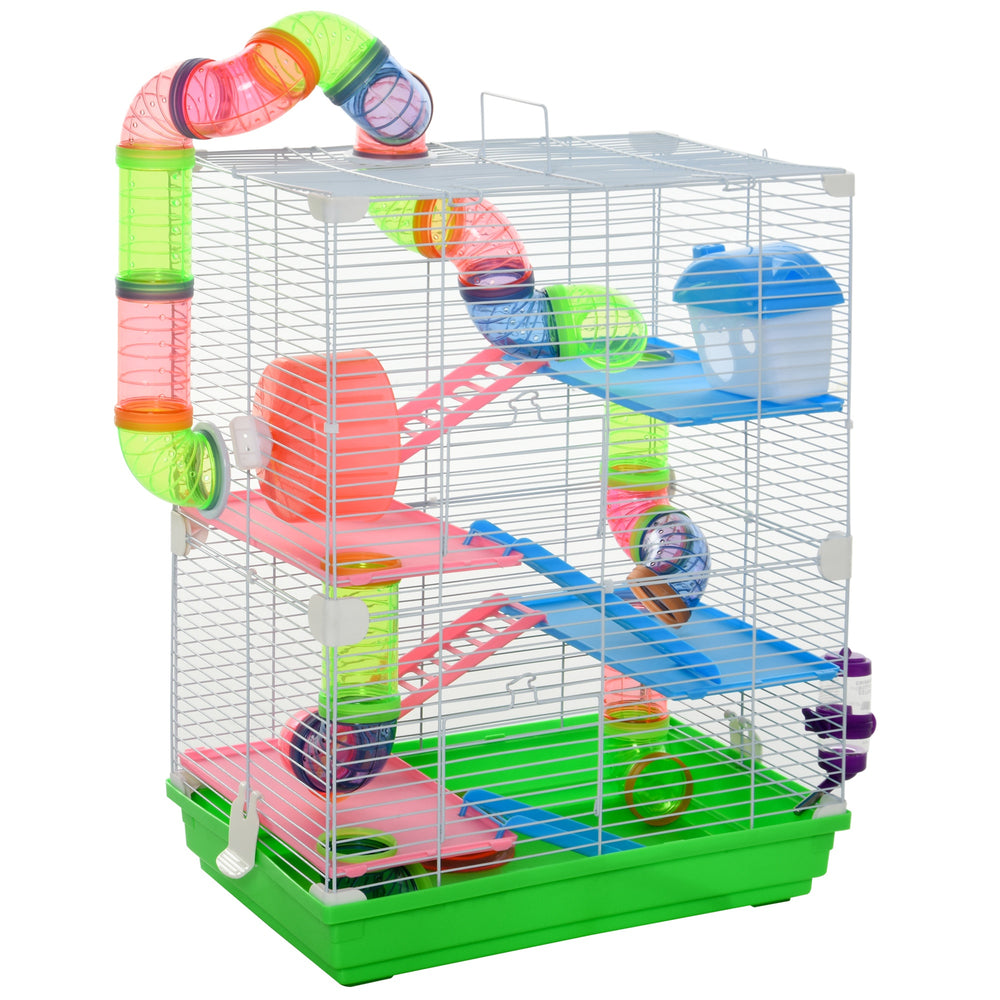 5 Tiers Hamster Cage Portable with Exercise Wheels Play Tube Water Bottle