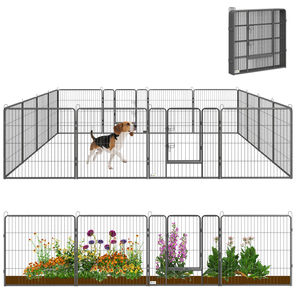 Heavy Duty Pet Playpen, 16 Panels Steel Dog Fence Puppy Exercise Pen with 2