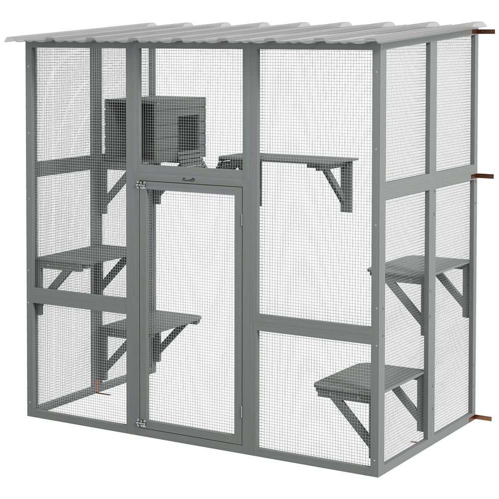 Large Outdoor Catio with Weatherproof Roof, Bridge, Resting Box, Platforms