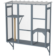 Wooden Catio Outdoor, Cat Window Box Enclosure for 2-3 Large Cats with 2