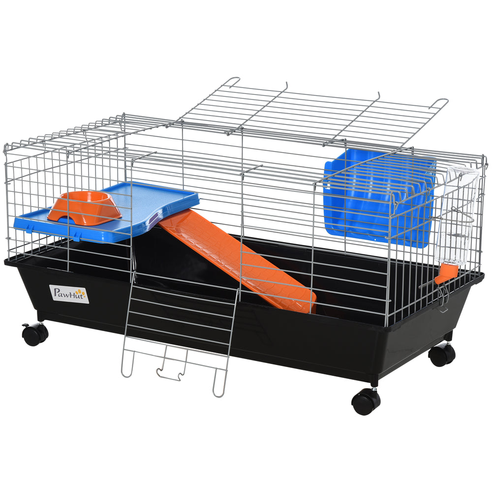 Small Animal Cage, Rolling Bunny Cage, Guinea Pig Cage with Food Dish, Water