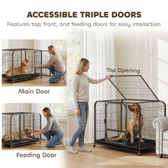 43 Inch Heavy Duty Dog Crate, Extra Large Metal Dog Cage with Lockable Wheels - view 4