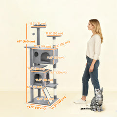 54" Cat Tree, Multi-Level Cat Tower with Scratching Posts, Cat Condos, Bed - view 2