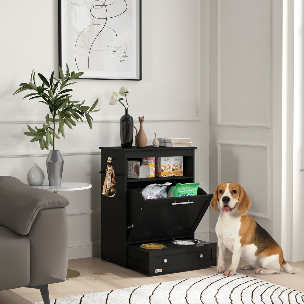 Pet Feeder Station Storage Cabinet, Dog Food Storage Container with Dog Raised - view 7