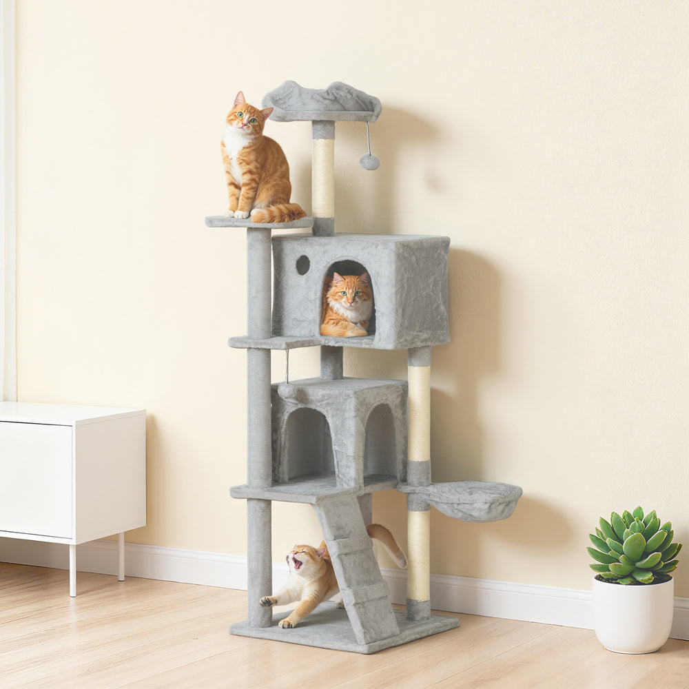 63 Inch Cat Tree with Sisal Scratching Posts, Condos, Plush Perches, Hammock - view 7