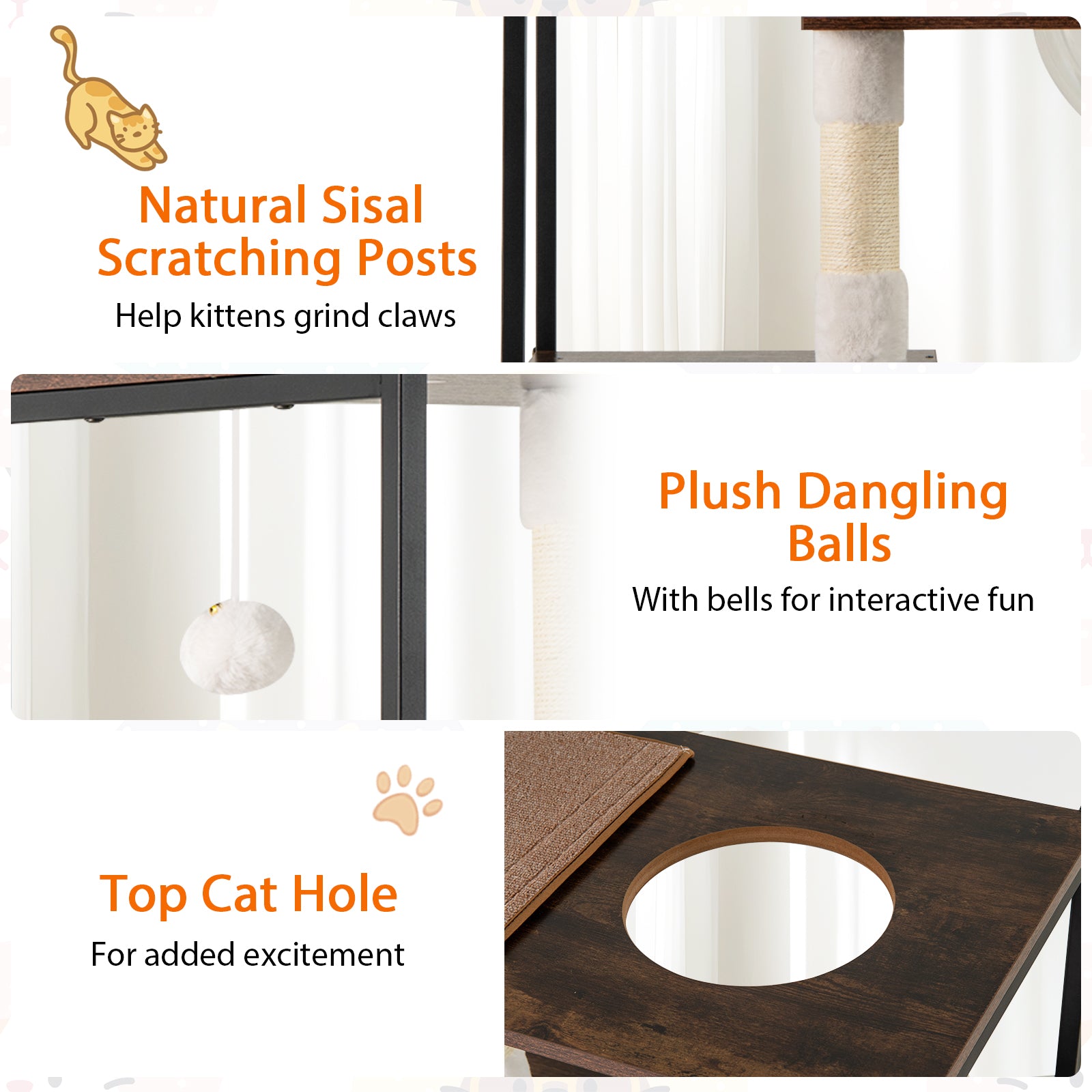 52 Inch Tall Wooden Cat Tree Metal Frame with 2 Condos and Cushions - view 8